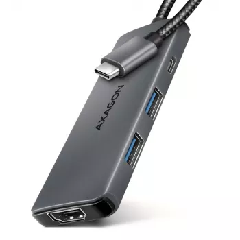 Axagon HMC-5H8K USB 5Gbps Hub 2x USB-A USB-C HDMI 8k/30Hz PD 100W Kabel USB-C Kabelgebunden USB 3.2 Gen 1 (3.1 Gen 1) Typ-C Grau