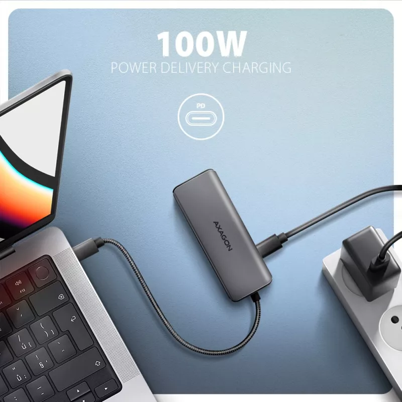 Axagon HMC-5H8K USB 5Gbps Hub 2x USB-A USB-C HDMI 8k/30Hz PD 100W Kabel USB-C Kabelgebunden USB 3.2 Gen 1 (3.1 Gen 1) Typ-C Grau