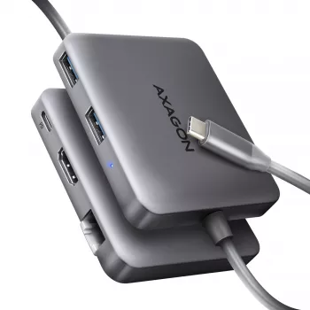 Axagon HMC-5HL USB 5Gbps Hub, 2x USB-A, HDMI 4K/60Hz, RJ-45, PD 100W, 20cm USB-C Kabel