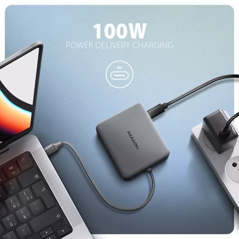 Axagon HMC-5HL USB 5Gbps Hub, 2x USB-A, HDMI 4K/60Hz, RJ-45, PD 100W, 20cm USB-C Kabel
