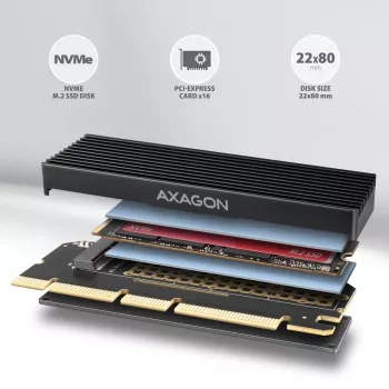 Axagon PCEM2-XS PCIe x16 - M.2 NVMe M-Key-Adapter, mit passivem Alu-Kühlkörper