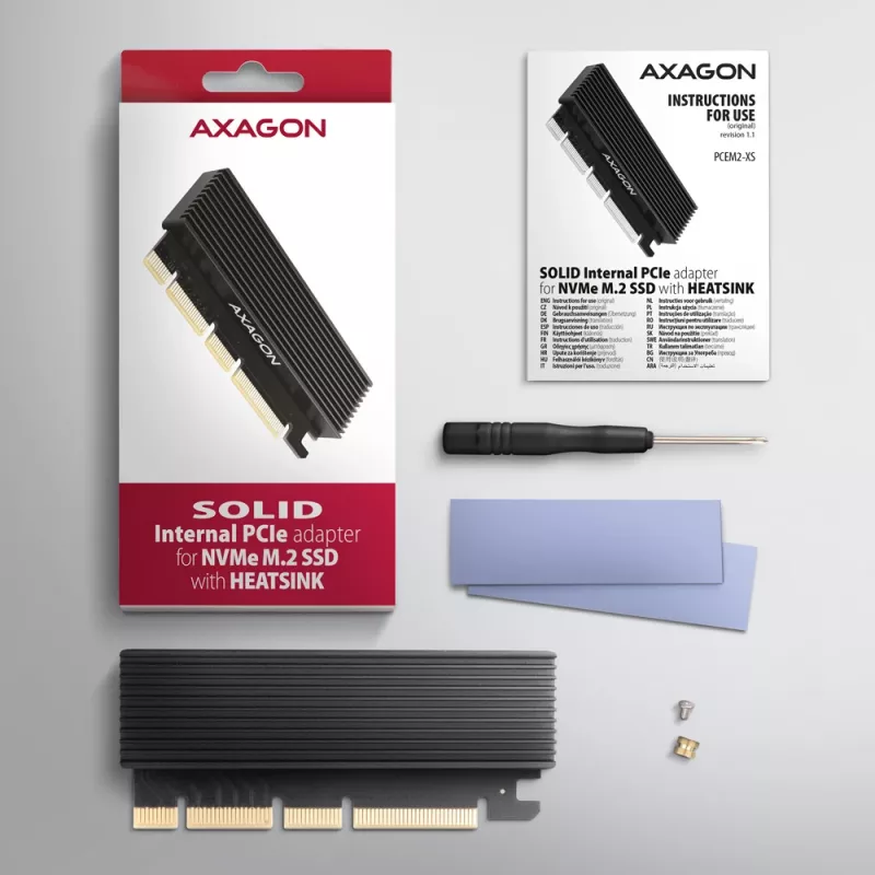 Axagon PCEM2-XS PCIe x16 - M.2 NVMe M-Key-Adapter, mit passivem Alu-Kühlkörper