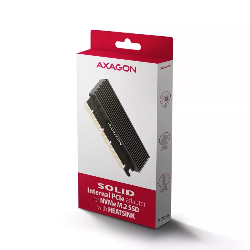 Axagon PCEM2-XS PCIe x16 - M.2 NVMe M-Key-Adapter, mit passivem Alu-Kühlkörper