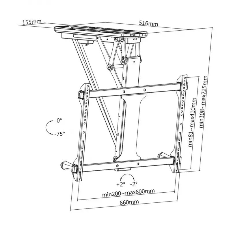 Decken-TV-Halterung MACLEAN MC-880T für 32–70 Zoll Fernseher, max. VESA 600x400, elektrische Höhenverstellung, 35 kg Tragkraft