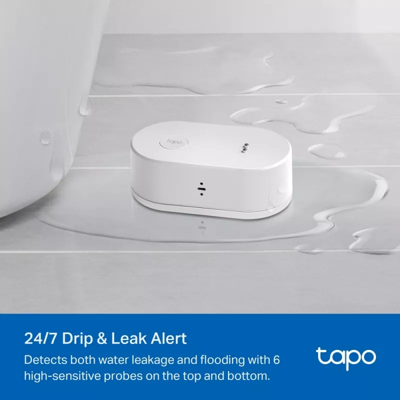 Wasserlecksensor TP-Link Tapo T300 Wi‑Fi, einstellbarer Alarm 90 dB, IP67, Batterie (2×AAA), benötigt Hub