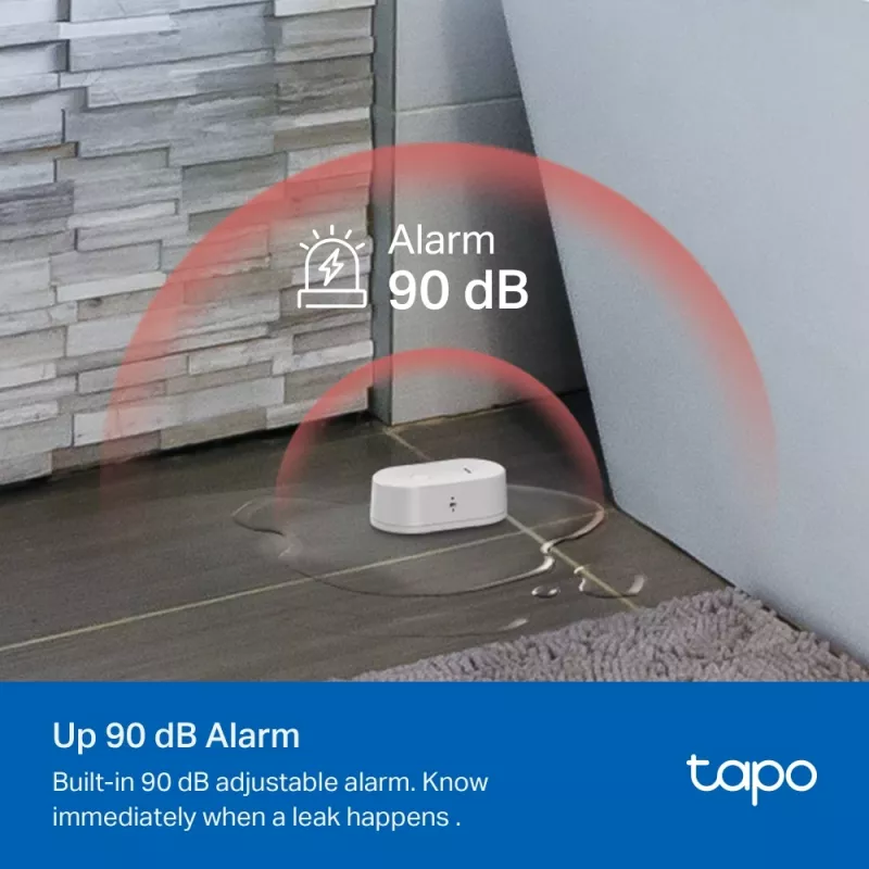 Wasserlecksensor TP-Link Tapo T300 Wi‑Fi, einstellbarer Alarm 90 dB, IP67, Batterie (2×AAA), benötigt Hub