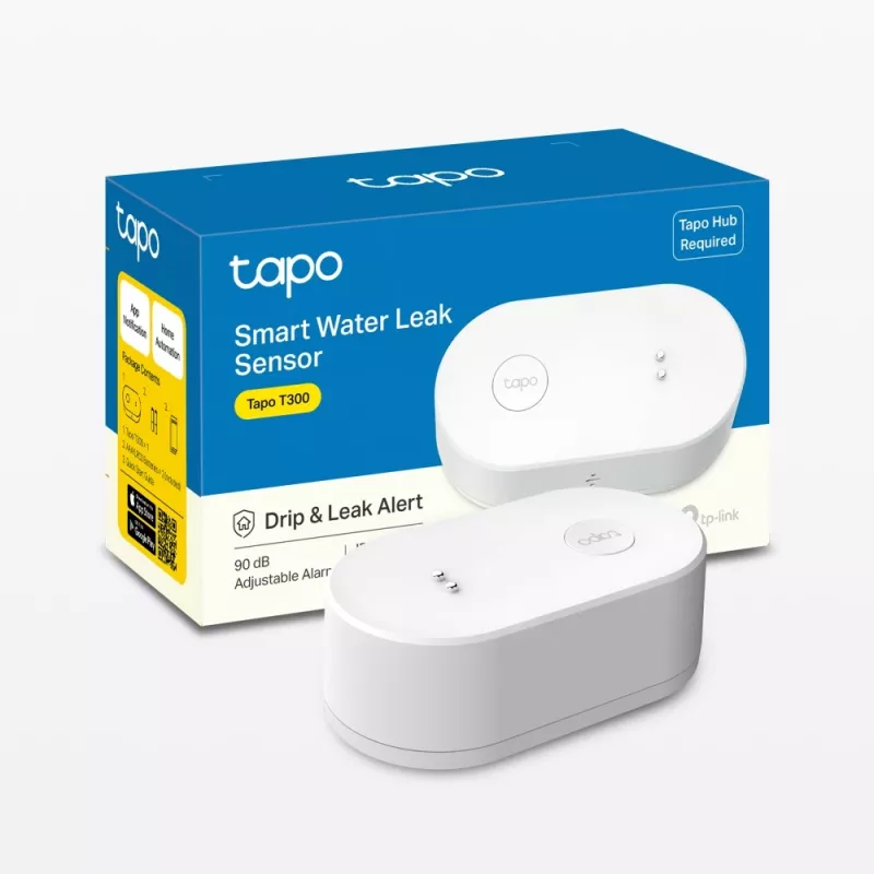 Wasserlecksensor TP-Link Tapo T300 Wi‑Fi, einstellbarer Alarm 90 dB, IP67, Batterie (2×AAA), benötigt Hub
