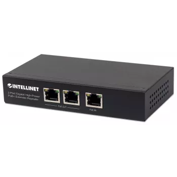 Intellinet 2-Port Gigabit High-Power PoE+ Extender Repeater, IEEE 802.3at/af Power over Ethernet (PoE+/PoE), Metall