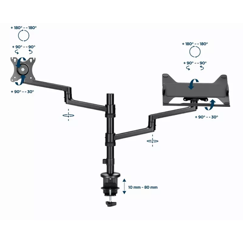 Gembird MA-DA-04 verstellbare Tischhalterung mit Monitorarm und Notebook-Ablage, 17–32 Zoll