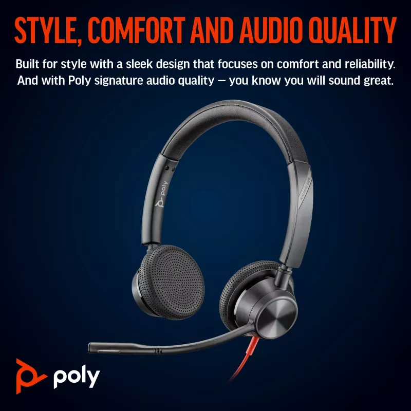 HP Poly Schwarzwire 3325 Stereo Microsoft Teams Certified USB-C Headset +3.5mm Plug +USB-C/A Adapter