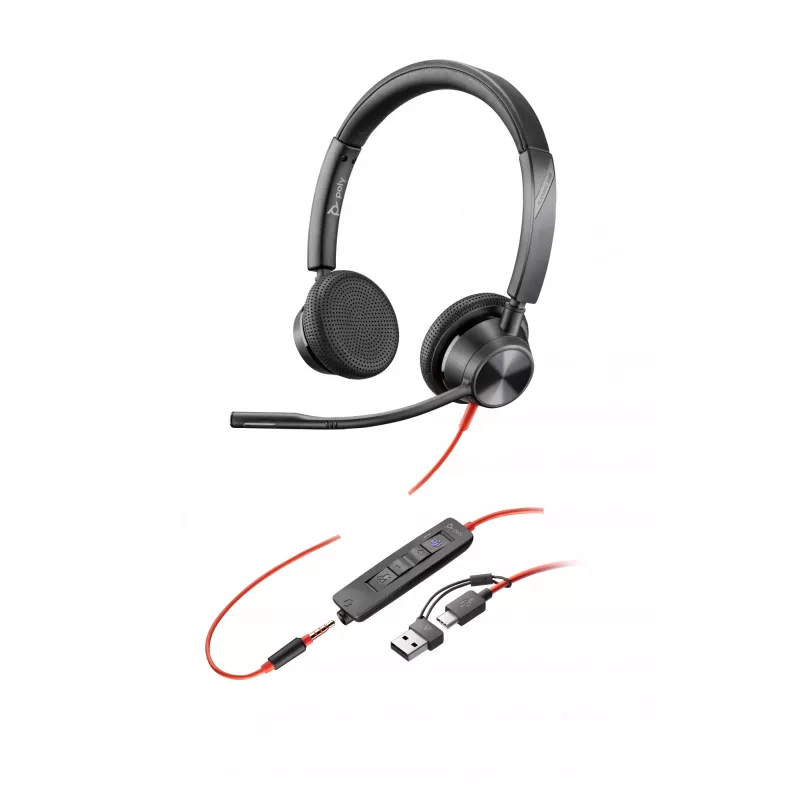 HP Poly Schwarzwire 3325 Stereo Microsoft Teams Certified USB-C Headset +3.5mm Plug +USB-C/A Adapter
