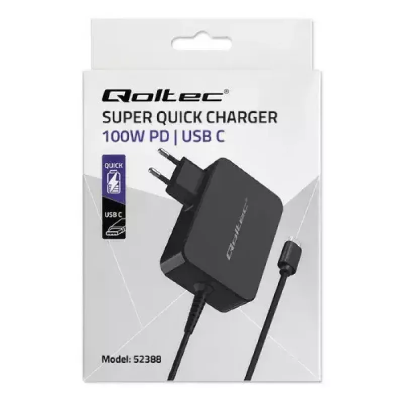 Ladegerät Qoltec 52388 Indoor Fast Charging 20V 5A Schwarz