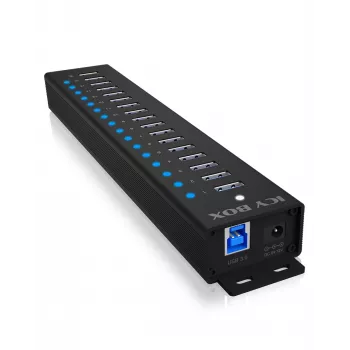 ICY BOX 17-Port Hub with USB 3.2 Gen 1 Type-A interface, USB 3.2 Gen 1 (3.1 Gen 1) Type-A, USB 3.2 Gen 1 (3.1 Gen 1) Type-A, USB Type-B, 5000 Mbit/s, Schwarz, China, DC