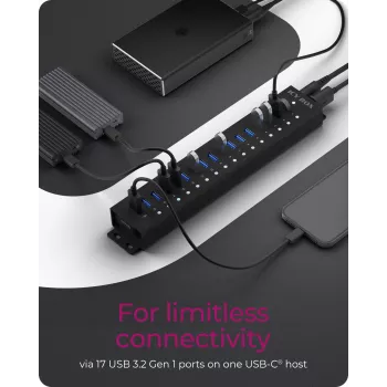 ICY BOX 17-Port Hub with USB 3.2 Gen 1 Type-A interface, USB 3.2 Gen 1 (3.1 Gen 1) Type-A, USB 3.2 Gen 1 (3.1 Gen 1) Type-A, USB Type-B, 5000 Mbit/s, Schwarz, China, DC