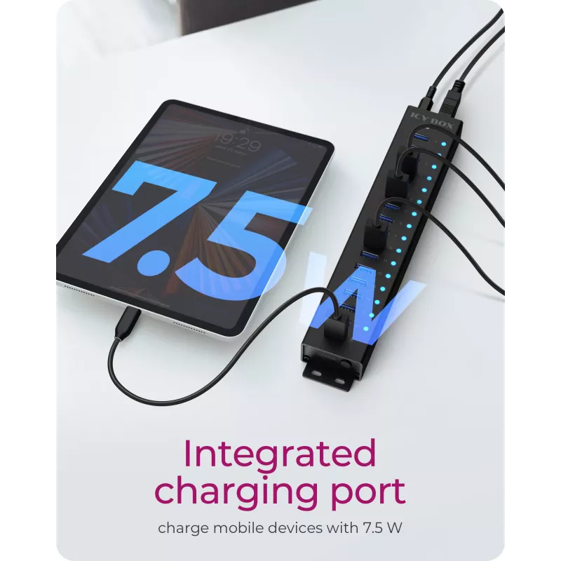 ICY BOX 17-Port Hub with USB 3.2 Gen 1 Type-A interface, USB 3.2 Gen 1 (3.1 Gen 1) Type-A, USB 3.2 Gen 1 (3.1 Gen 1) Type-A, USB Type-B, 5000 Mbit/s, Schwarz, China, DC