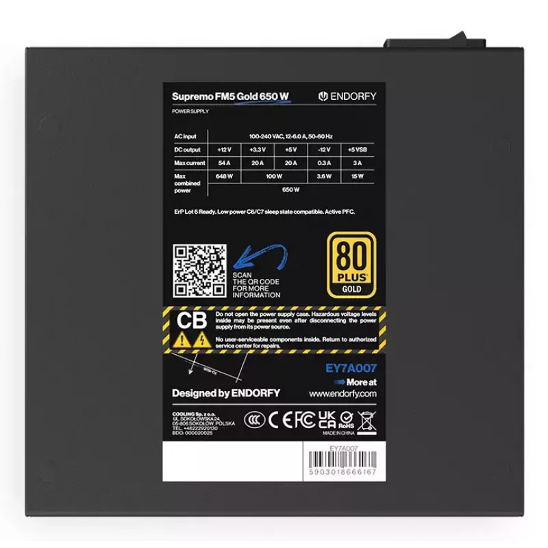 Netzteil ENDORFY Supremo FM5 650 W ATX 80 PLUS Gold, 650 W, 120-mm-Lüfter, modulare Kabel
