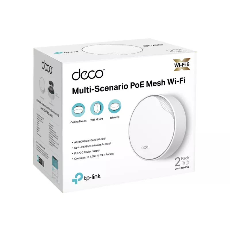 TP-Link AX3000 Whole Home Mesh Wi-Fi 6 System mit PoE, Weiß, Intern, Mesh-System, 420 m², Dual-Band (2,4 GHz / 5 GHz), Wi-Fi 6 (802.11ax)
