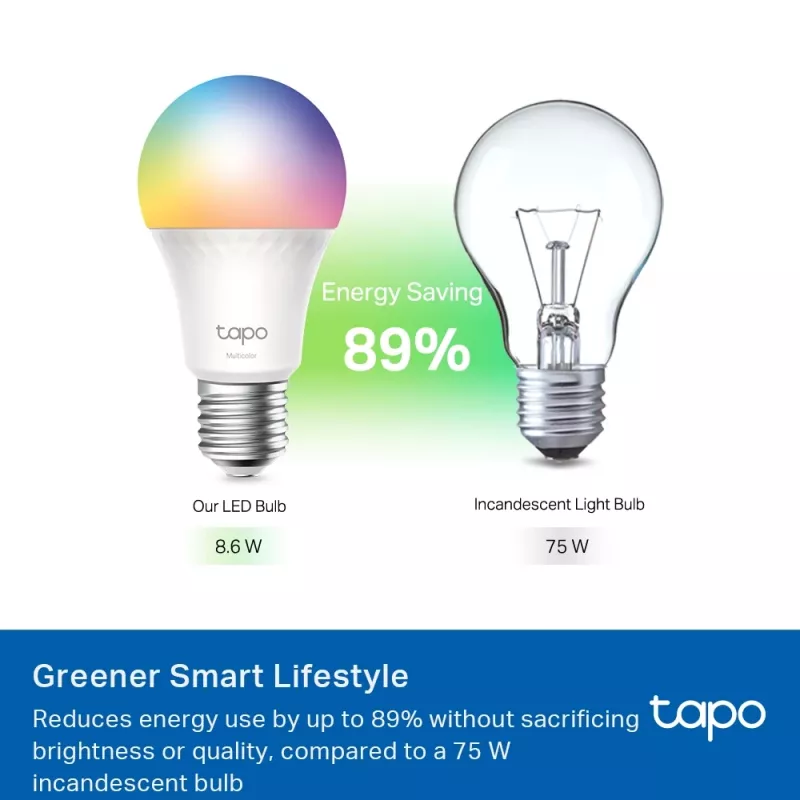 TP-Link Tapo Smart Light Bulb, Multicolor,Matter, Smart bulb, Wi-Fi/Bluetooth, White, 802.11b, 802.11g, Wi-Fi 4 (802.11n), WPA-PSK, WPA2-PSK, WPA3-SAE, LED