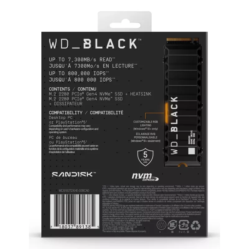 WESTERN DIGITAL SSD - WD_Schwarz SN850X - 1 TB - PCIe Gen4 x4 - M.2 2280 - mit Kühlkörper