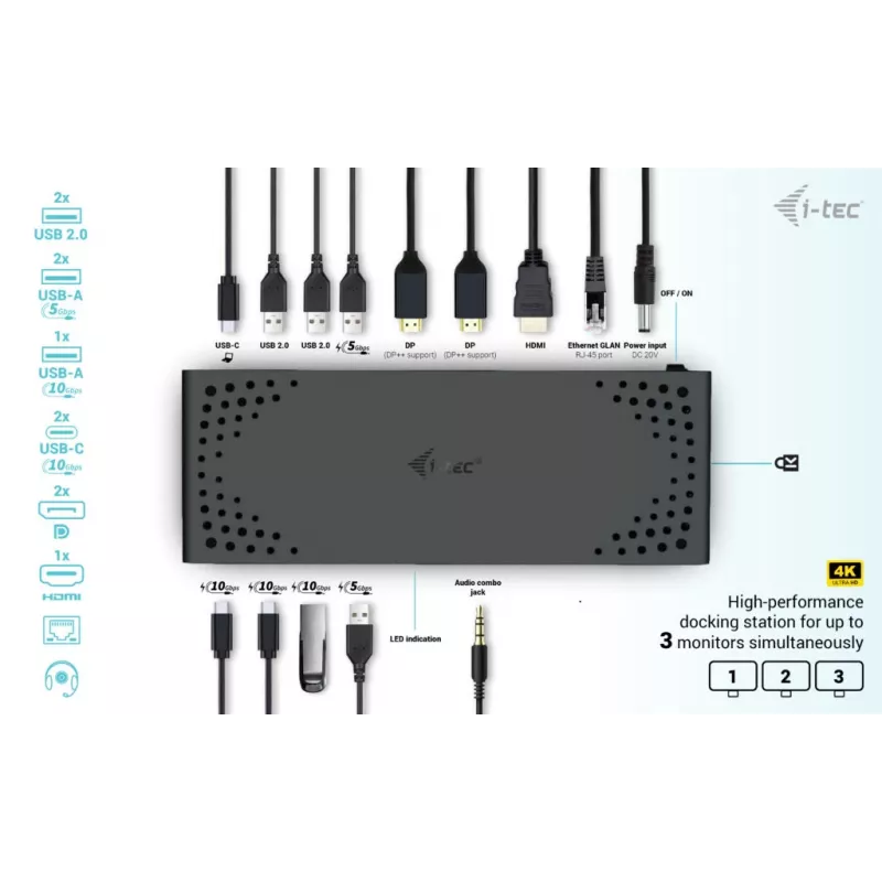 i-tec USB-C Triple Display Docking Station Gen 2 Power Delivery 100W Kabelgebunden 3.2