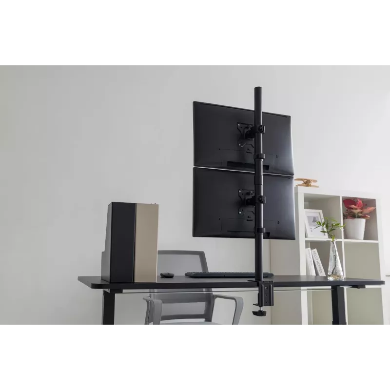 DIGITUS Monitor-Halterung vertikal 17–32 Zoll, max. 8 kg pro Monitor, Tischklemme oder Tischdurchführung