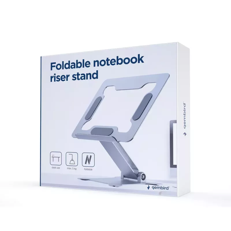 Laptop Ständer Gembird NBS-D1-03 Silber Aluminium für bis zu 39,6 cm (15,6 Zoll), faltbar, Höhe 60 mm, max. Traglast 5 kg