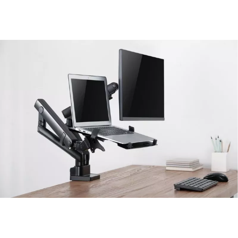 GEMBIRD Verstellbarer Monitorarm für Tischmontage mit Notebook-Ablage (Vollbeweglich)