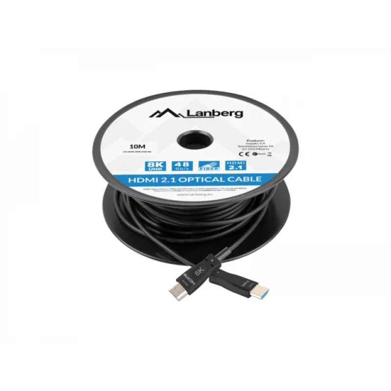 HDMI-Kabel LANBERG CA-HDMI-30FB-0100-BK 10 m, HDMI Typ A 2.1, 48 Gbit/s, 144 Hz, HDR, ARC, Ethernet