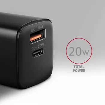 Wandladegerät Axagon ACU-PQ20 QC3.0 PD Type-C 20W Schwarz