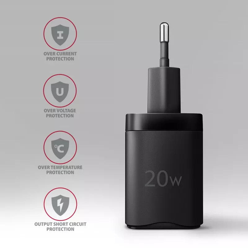 Wandladegerät Axagon ACU-PQ20 QC3.0 PD Type-C 20W Schwarz