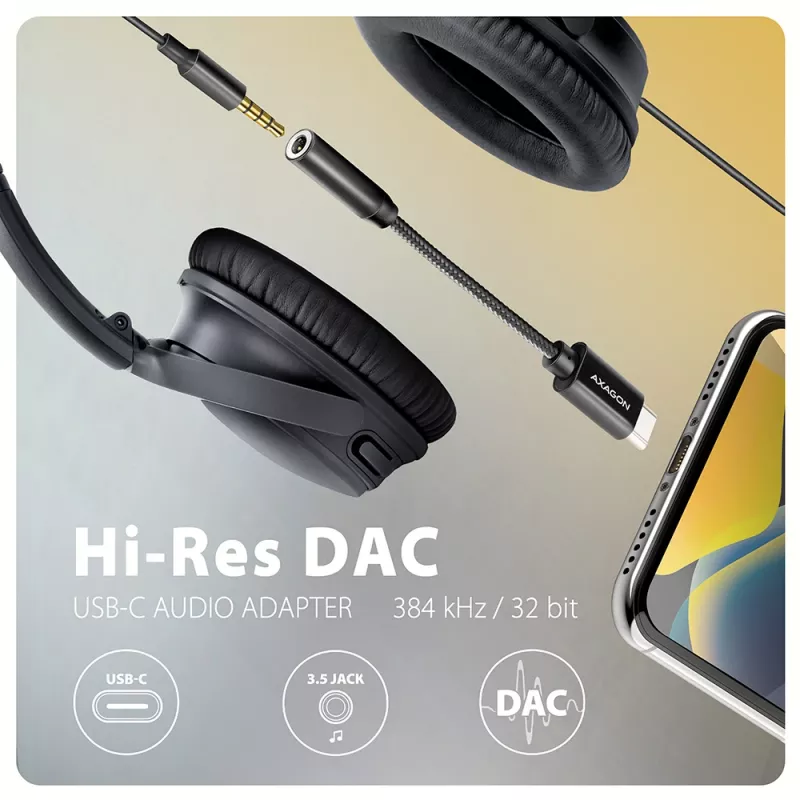 Axagon ADA-HC USB-C auf 3,5 mm Klinke – Hi-Res DAC Audio-Adapter, 384 kHz/32 Bit, Stereo