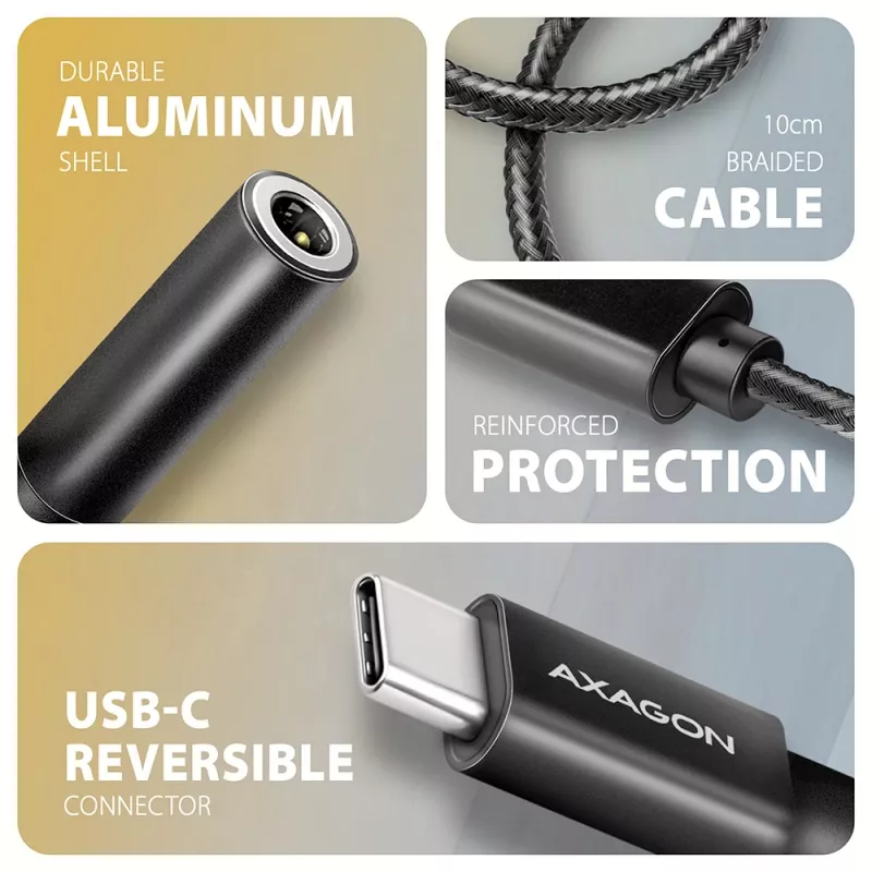 Axagon ADA-HC USB-C auf 3,5 mm Klinke – Hi-Res DAC Audio-Adapter, 384 kHz/32 Bit, Stereo