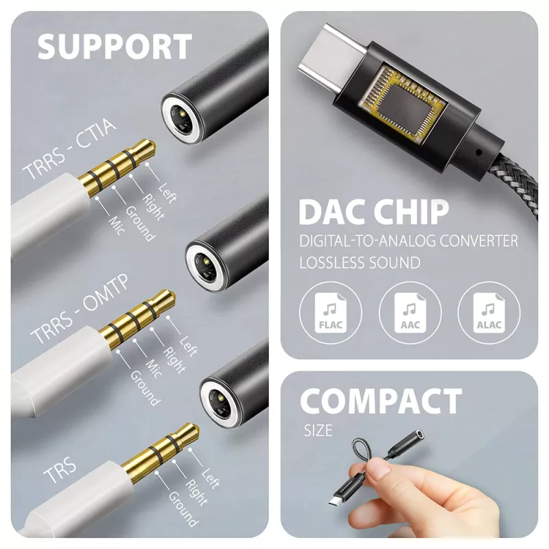 Axagon ADA-HC USB-C auf 3,5 mm Klinke – Hi-Res DAC Audio-Adapter, 384 kHz/32 Bit, Stereo