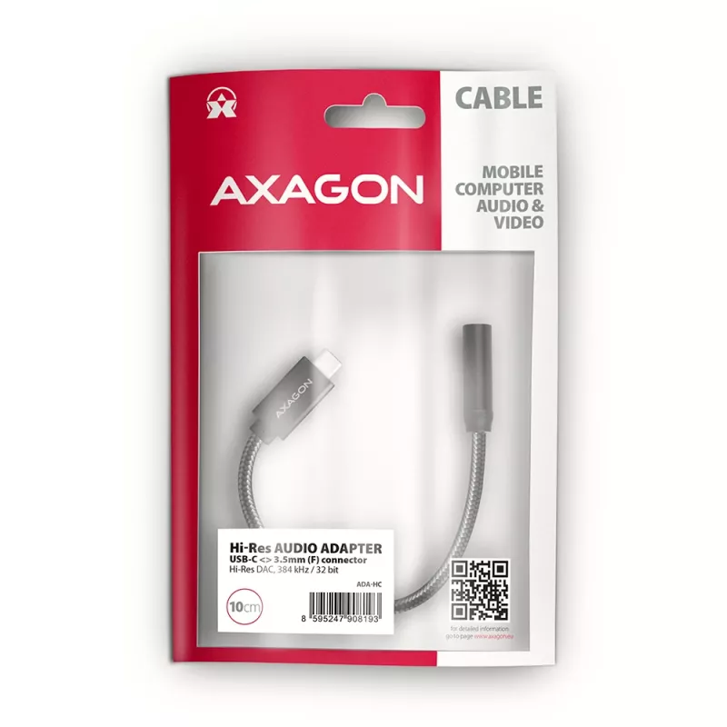 Axagon ADA-HC USB-C auf 3,5 mm Klinke – Hi-Res DAC Audio-Adapter, 384 kHz/32 Bit, Stereo