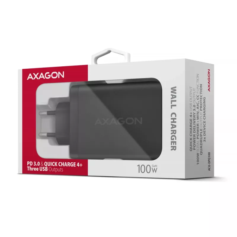 Axagon ACU-DPQ100 PD3.0 & QC 4+ THREE OUTPUTS Wandladegerät 100W