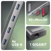Axagon HMC-10HLS, USB 5Gbps Hub, 4x USB-A, HDMI 4k/60Hz, RJ-45, SD/microSD, PD 100W