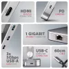 Axagon HMC-STND Multi-Port USB-C 5Gbit/s Hub und Aluminiumständer für Laptops. HDMI 4K/60Hz, GLAN, PD und 3 USB-A Anschlüsse. USB-C Kabel 60 cm.