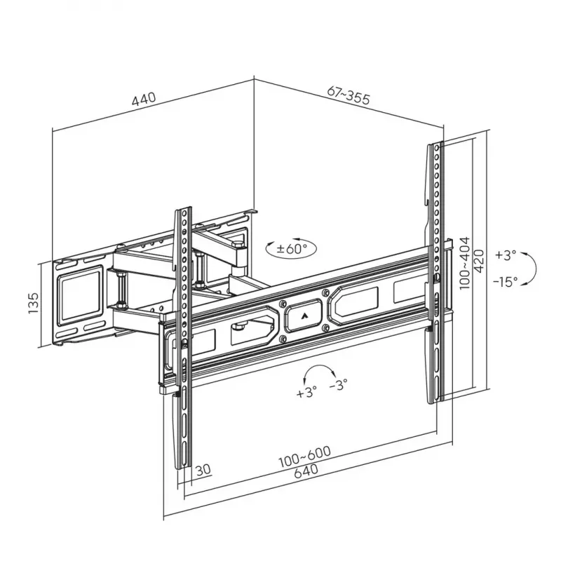 TV-Wandhalterung MACLEAN MC-710N VESA bis 600x400 mm, neigbar +3°/−15°, max. Abstand 35,5 cm, max. Bildschirm 80 Zoll, Stahl, schwarz