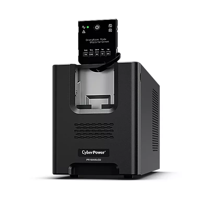 Unterbrechungsfreie Stromversorgung CYBERPOWER PR1000ELCD — 1 kVA (900 W), Line-Interactive, reine Sinuswelle, 8× C13-Ausgänge, LCD, Hot-Swap-Batterie