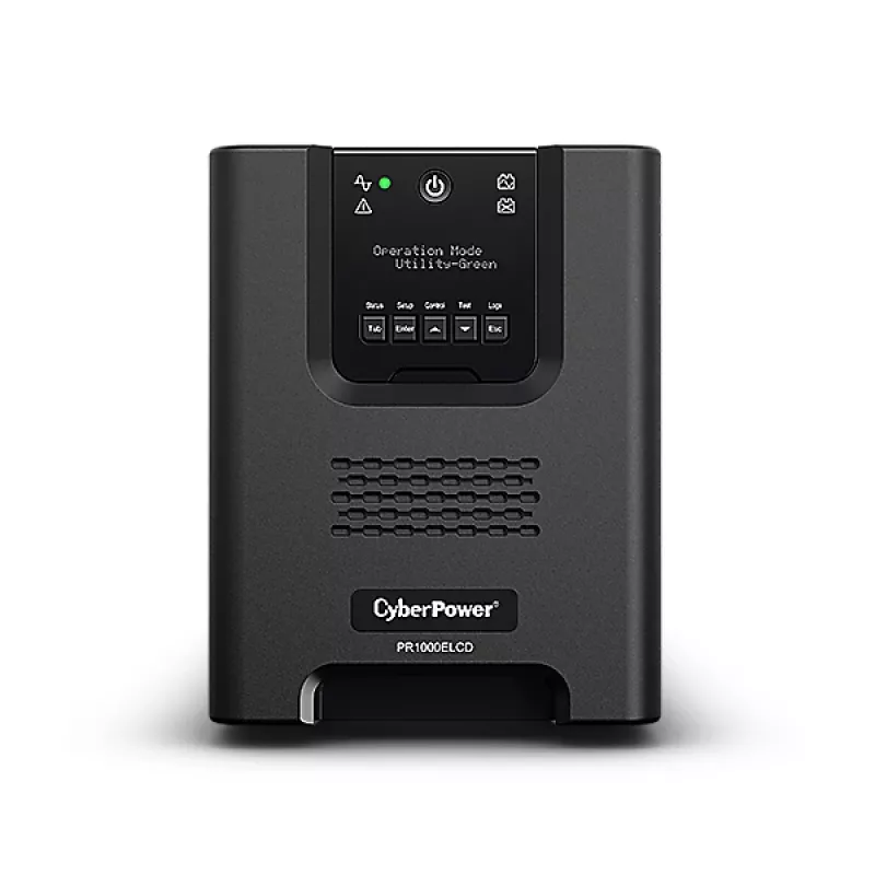 Unterbrechungsfreie Stromversorgung CYBERPOWER PR1000ELCD — 1 kVA (900 W), Line-Interactive, reine Sinuswelle, 8× C13-Ausgänge, LCD, Hot-Swap-Batterie