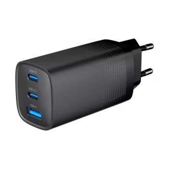 GEMBIRD USB-Schnellladegerät – Typ A & C 3-Port 65 W, QC 3.0 & PowerDelivery, GaN – Schwarz
