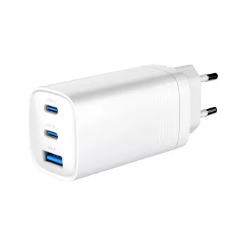 GEMBIRD USB-Schnellladegerät – Typ A & C, 3 Ports, 65 W, QC 3.0 & PowerDelivery, GaN – Weiß