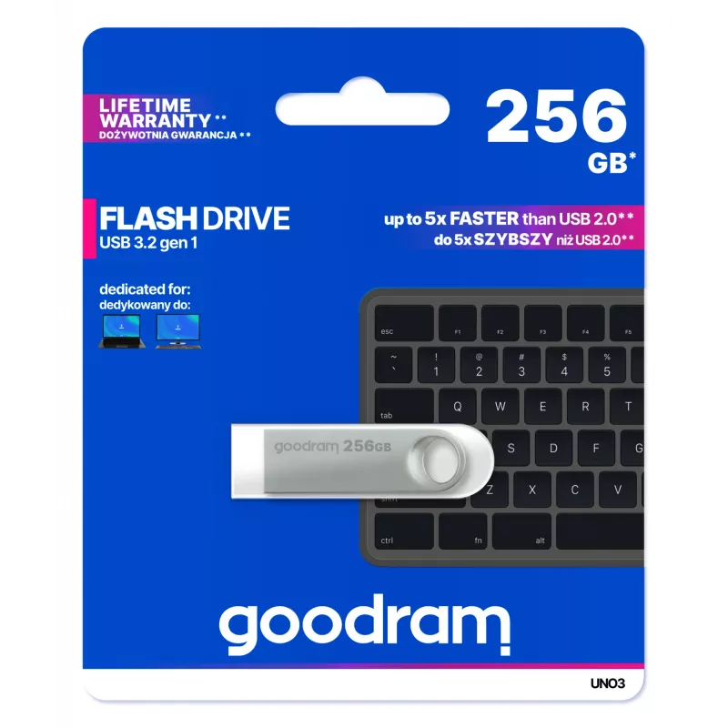 Goodram USB UNO3-2560S0R11 USB-Stick 256 GB USB Typ-A 3.2 Gen 1 (3.1 Gen 1) Silber