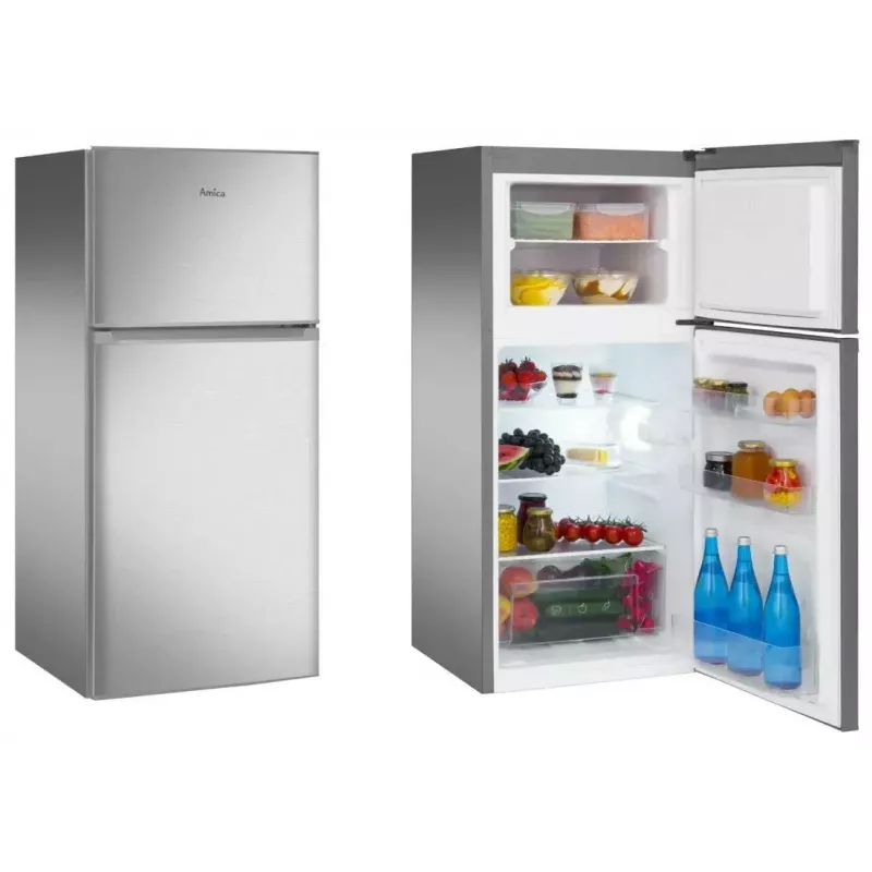 Freistehender Kühlschrank AMICA FD2015.4X(E) Silber, 200 L, Gefrierfach oben, LED, wechselbare Türanschläge