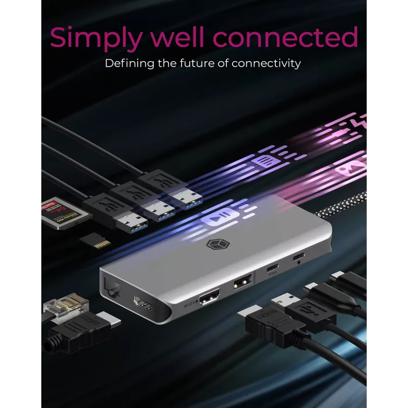 ICY BOX IB-DK4061-CPD Kabelgebundener USB 3.2 Gen 1 (3.1 Gen 1) Typ-C Grau