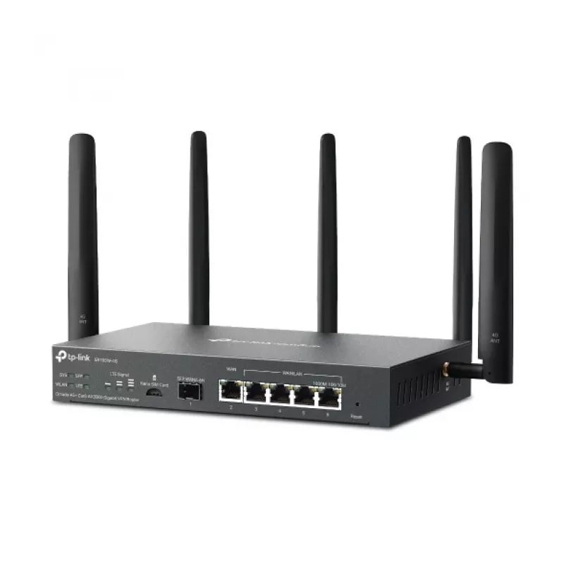 TP-Link Omada 4G+ Cat6 AX3000 Gigabit VPN Router, Wi-Fi 6 (802.11ax), Dual-Band (2,4 GHz / 5 GHz), Ethernet LAN, 4G, Schwarz, Desktop-/Mast-Router