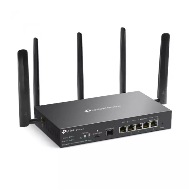 TP-Link Omada 4G+ Cat6 AX3000 Gigabit VPN Router, Wi-Fi 6 (802.11ax), Dual-Band (2,4 GHz / 5 GHz), Ethernet LAN, 4G, Schwarz, Desktop-/Mast-Router