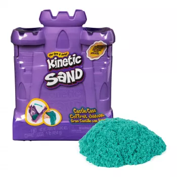 Kinetic Sand , Schloss-Box mit 454 g türkisfarbenem Spielsand, Aufbewahrungsbehälter, sensorisches Spielzeug für Kinder ab 3 Jahren