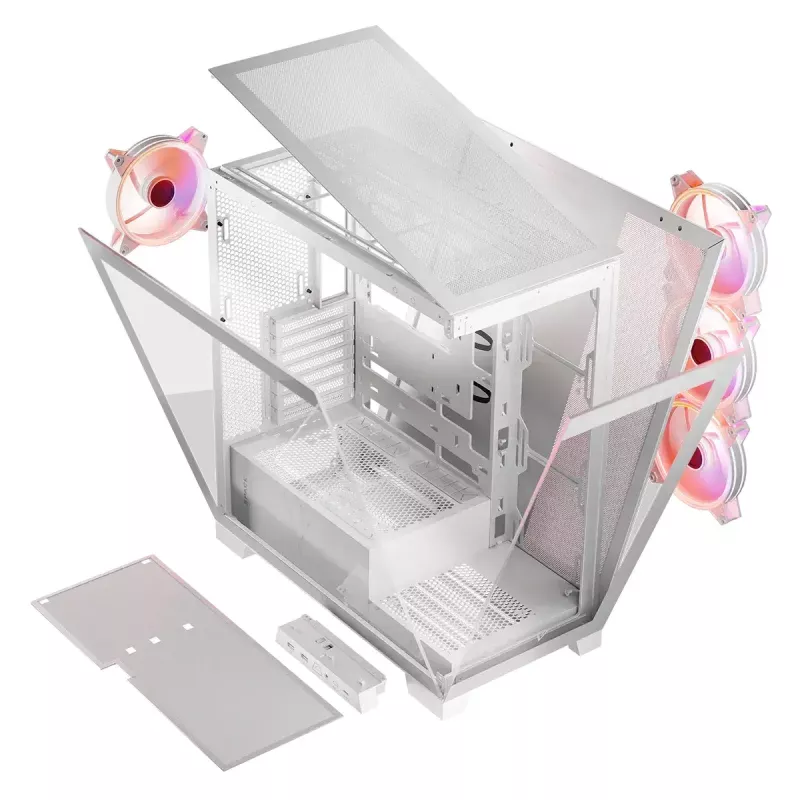 PC-Gehäuse MODECOM Volcano SPACE APEX ARGB MIDI Tower Weiß – Stahl, Seitenfenster, ARGB-Lüfter, USB-C