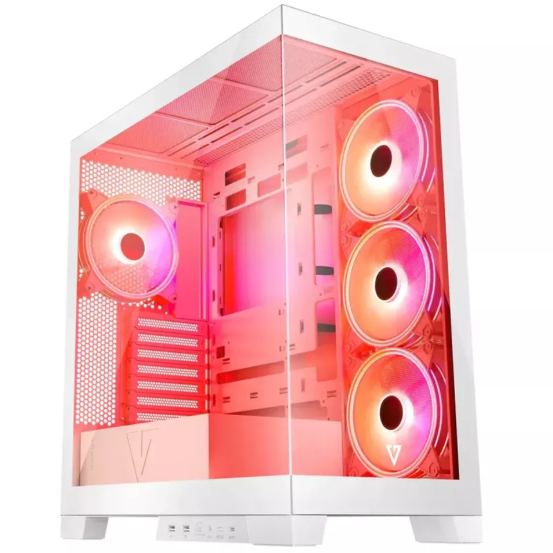 PC-Gehäuse MODECOM Volcano SPACE APEX ARGB MIDI Tower Weiß – Stahl, Seitenfenster, ARGB-Lüfter, USB-C